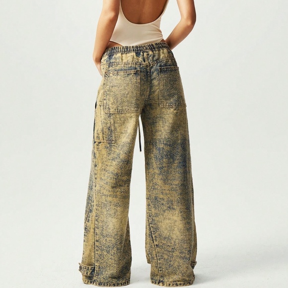 Mineral Wash Stretchy Waist Wide leg Denim Jeans - Picture 3 of 7